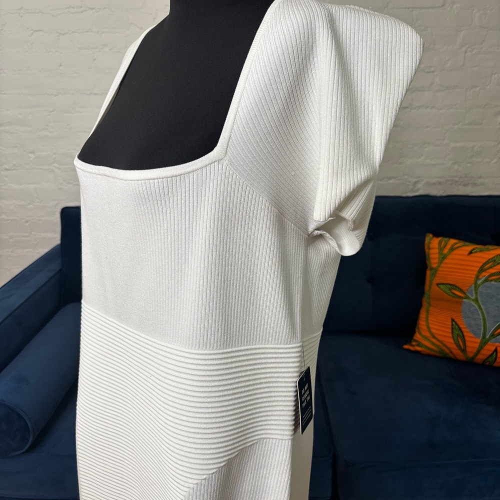 Express White Square-Neck Ribbed BodyCon Dress - Picture 6 of 7